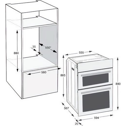 Indesit DII 10N S Built In Electric Double Oven - Silver - Annotation - Dimension shot